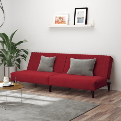 vidaXL Canapea extensibilă cu 2 locuri, roșu vin, catifea 375931 foto
