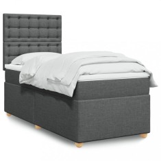 vidaXL Pat box spring cu saltea, gri &icirc;nchis, 80x200 cm, textil 3293422