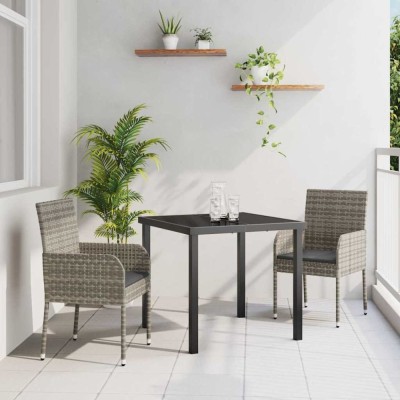 vidaXL Set de masă pentru grădină cu pernă 3 pcs Gri Rattan poli 3380106 foto