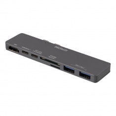 Docking stations DELTACO Dual USB-C pentru MacBook Pro, Thunderbolt 3, 100W USB-C PD, 4K HDMI, argintiu foto