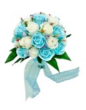 Buchet mare personalizabil cu trandafiri, plante decorative si hortensii (Alb, Bleu), Eventissimi&reg;