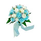 Buchet mare personalizabil cu trandafiri, plante decorative si hortensii (Alb, Bleu)