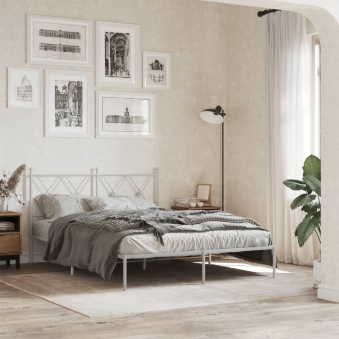 vidaXL Cadru de pat metalic cu tăblie, alb, 135x190 cm 376550