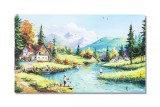 Cumpara ieftin Tablou peisaj de la munte cu pescari pictat manual, Maretie, 100x60cm ulei pe panza, Mircea Iordache