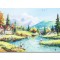 Tablou peisaj de la munte cu pescari pictat manual, Maretie, 100x60cm ulei pe panza, Mircea Iordache