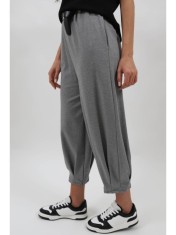 PANTALONI CARROT ELASTIC IN TALIE CUREA CU PENSA IN PARTEA DE JOS BELINA TALIE UNICA Gri