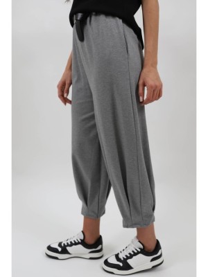 PANTALONI CARROT ELASTIC IN TALIE CUREA CU PENSA IN PARTEA DE JOS BELINA TALIE UNICA Gri foto