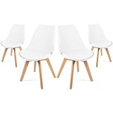 Set 4 Scaune Mercaton Grosseto, Stil Scandinav cu Picioare din Lemn, Sezut din PP si Perna din Piele Ecologica, Maxim 120 Kg, 49