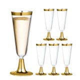 Set 6 Pahare Sampanie Plastic Elegant, Auriu/Rose Gold/Argintiu, Reutilizabile, Design Modern, 55mm
