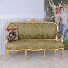 Sofa baroc din lemn masiv auriu cu tapiterie din matase verde CAT361A04 foto