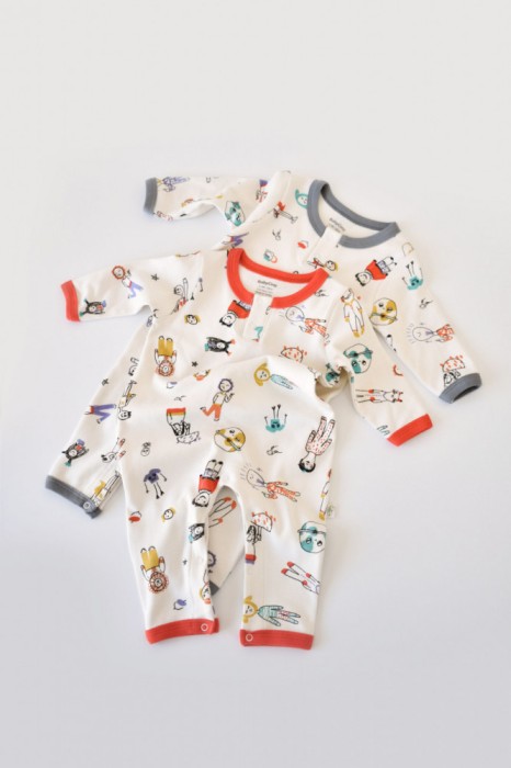 Set 2 salopetele cu maneca lunga si pantaloni lungi - 100%bumbac organic - Rosu si Gri, BabyCosy (Marime: 6-9 luni)