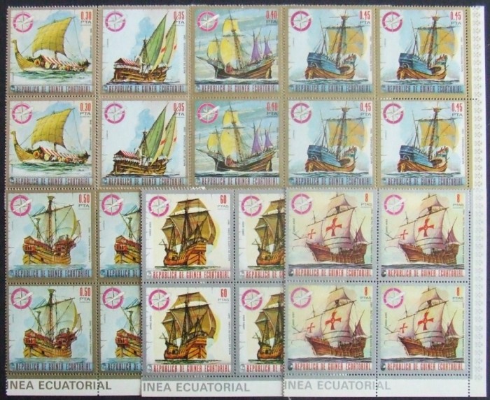 R.Guinea Ecuatoriala. -MARI NAVIGATORI-CORABII-SERIE 7 V.IN BLOC DE 4.-MNH.**GEQ 002