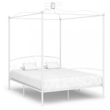 Cadru de pat cu baldachin, alb, 160 x 200 cm, metal, Cires, Pat de mijloc, Dublu, vidaXL