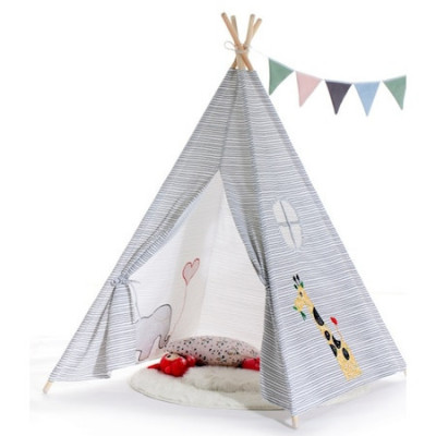 Cort joaca copii indian Teepee Tent Girafa BathVision, 120x120x160 Alb Dungi foto