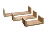 Set 3 x rafturi decorative de perete, din lemn stejar, cu dibluri inlcuse, bej natur, dimensiuni 42,5x10,2x10,2 cm, 35,5x10,2x8,7 cm si 22,5x10,2x7,2