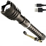 Cumpara ieftin Lanterna tactica militara cu powerbank, 5 moduri iluminare, functia Zoom, 29 cm, negru