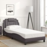 VidaXL Cadru de pat cu tăblie, gri, 90x200 cm, piele ecologică