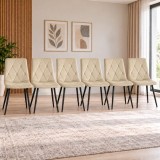 Set 6 scaune bucatarie/living,Artool,Libra,catifea bej,picioare metal negru,44x40x88.5 cm