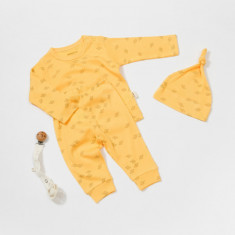 Set 3 piese:bluza, pantaloni si caciulita Printed, BabyCosy, 50% modal+50% bumbac, Lamaie (Marime: 3-6 Luni)