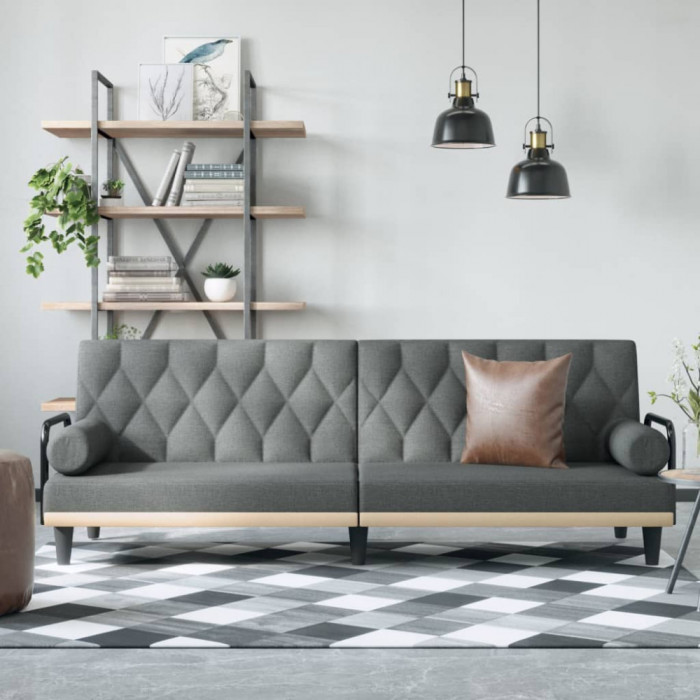 vidaXL Canapea extensibilă cu cotiere, gri &icirc;nchis, textil 351938