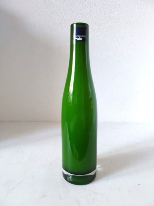 Vaza sticla, Leonardo, Handmade, in straturi - transparent - verde-mar - alb, 24 cm inaltime