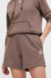 adidas Originals pantaloni scurți femei, culoarea maro, uni, high waist IR5957