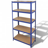VidaXL Raft depozitare cu 5 niveluri, albastru, oțel&amp;lemn prelucrat
