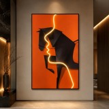 Tablou Decorativ cu Iluminare LED Calul de Foc,60 x 80 cm,24W,Lumina Neutra,Aliaj de Aluminiu si MDF