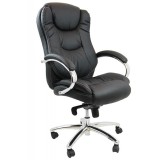 Scaun birou OFF 316, robust, piele ecologica, mecanism multiblock, suport lombar, baza cromata, 150 kg, negru
