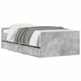 Cadru de pat cu sertare, gri beton, 75x190 cm, mic single