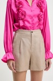 Answear Lab pantaloni scurti din in femei, culoarea bej, neted, high waist