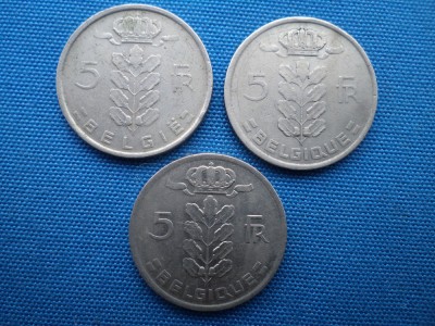 LOT 4 / 3 MONEDE 5 FRANCI (1972,1974,1978) BELGIA foto