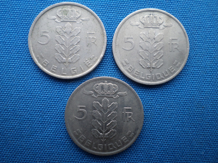 LOT 4 / 3 MONEDE 5 FRANCI (1972,1974,1978) BELGIA