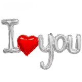 Balon din folie metalizata, figurine litere si inima, model i love you, tema ziua indragostitilor, 54x97 cm, ambalaj individual, pai inclus, umflare c, Flippy
