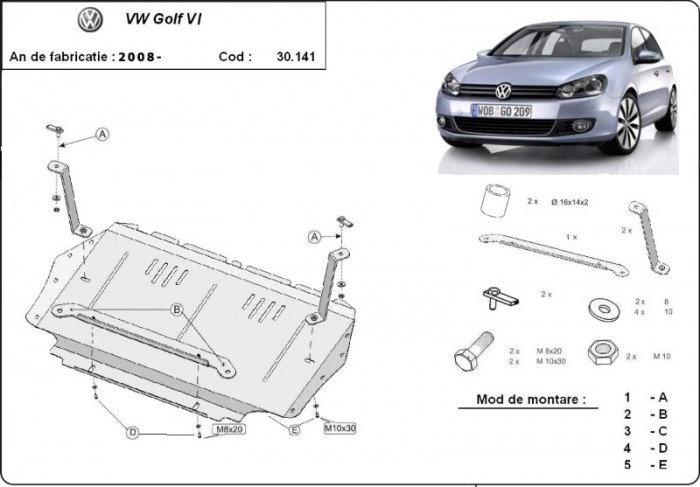 Scut motor metalic VW Golf 6 1.4i, 1.6i,&nbsp;1.9Tdi, 2.0Tdi 2008-2013