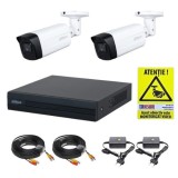 Kit supraveghere Dahua 2 camere HDCVI 2MP IR 40m Lentila 2.8mm, DVR WizSense 4 Canale 1080N/720p, accesorii montaj + CADOU Autocolant Rovision SafetyG