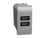 Priza USB tip C dubla PD 1M 20W Living Light Bticino aluminiu NT4192CC