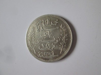 Tunisia 1 Franc 1911 argint,moneda din imagini in stare f.buna cu patina frumoasa,diam=23 mm,greutate=5 grame foto