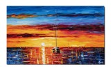 Cumpara ieftin Tablou Velier la amurg pictat manual 100x60cm ulei pe panza in cutit efect 3D, gata de agatat pe perete