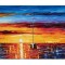 Tablou Velier la amurg pictat manual 100x60cm ulei pe panza in cutit efect 3D, gata de agatat pe perete