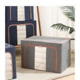 Cutie de Depozitare Pliabila, Flippy, 66 L, din Bumbac si In, 50x40x33 cm, Fereastra Frontala, 2 Usi de Acces cu Fermoar Bidirectional, Cadru Metalic,