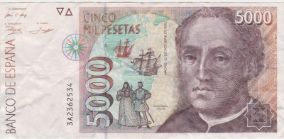 SPANIA 5000 PESETAS 1992 VF foto