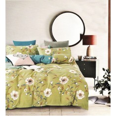 Lenjerie de pat pentru o persoana cu husa de perna patrata, Evathia, bumbac mercerizat, multicolor