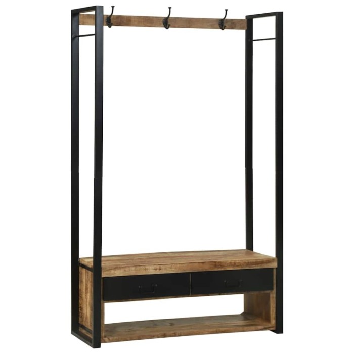 Raft pentru Haine cu C&acirc;rlige și Rafturi 110x40x185 cm Lemn Masiv de Mango Aspru