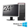 Pachet Calculator Refurbished LENOVO M800 Tower, Intel Core i5-6400 2.70 - 3.30GHz, 8GB DDR4, 256GB SSD, DVD-ROM + Monitor 24 Inch + Windows 10 Home N