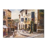 Tablou pictat manual living, dormitor, Tihna, peisaj citadin, 100x70cm ulei in cutit efect 3D, gata de expus pe perete
