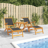 Set 2 Șezlonguri Exterior Lemn Acacia Textilenă vidaXL, Pliabile, Spătar Reglabil, 141 cm