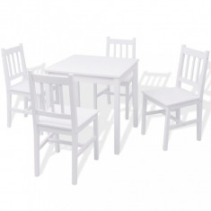 Set cu masa si scaune din lemn de pin, alb, 5 piese GartenMobel Dekor