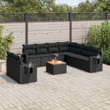 Cumpara ieftin Set canapele de grădină cu perne, 10 piese, negru, poliratan