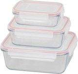 Set 3 caserole din sticla MagicHome cu capac ermetic, 400/900/1900 ml